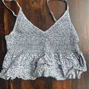 Billabong Blue Floral Smocked Blouse